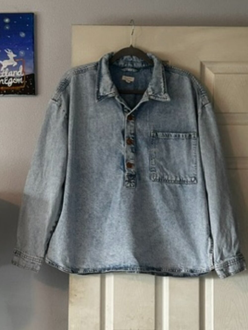Preowned Pilcro Regenerative Cotton Denim Popover Shirt - Large - Picture 4 of 7